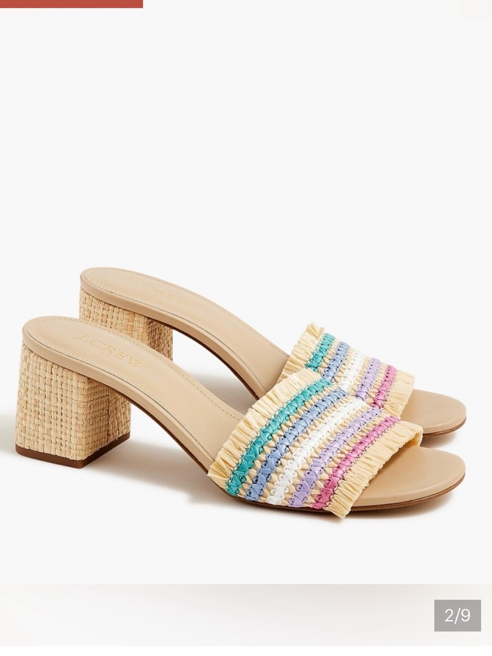 J. Crew Multicolor Raffia Fringe Block Heel Slides - Tan Footbed